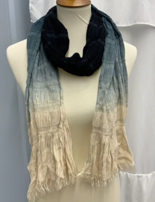 FOSSIL Women's Scarf Ombre Fringe Black Blue Cream - Image 1 of 4