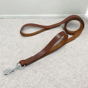 5.5 ft long Brown Leather Dog Strong Leads Dual Handle Pet Traffic Leash - Picture 1 of 5