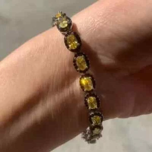 12ct Lab created Sapphire & Black Diamond 14k White Gold Plated Tennis Bracelet - Picture 1 of 5