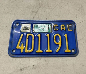 California Motorcycle Blue & Yellow License Plate 4D1191 Classic YOM Harley BMW - Picture 1 of 2