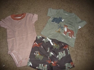 NEW Carter's Baby Boys 3-Piece 12 months Short Set rhinos tigers boars NWT - Picture 1 of 1