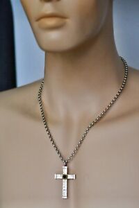 Konstantino Men's Hammered Sterling Cross Pendant Necklace With Onyx and 18K New