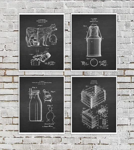 Farmhouse Art Decor set of 4 unframed Dairy Cow Milk Can Patents - Picture 1 of 7