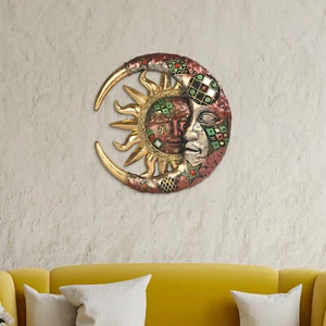 8" Red and Gold Mosaic Celestial Wall Wall Plaque Home Decor Unique Gift - Picture 1 of 1