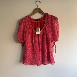 Top leopardato diagonale Whistles - stampa animalier rosa rosso - taglia UK 8 - nuovo con etichetta - Foto 1 di 9