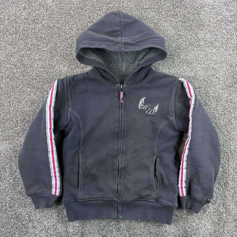 Sudadera con Capucha Harley Davidson Niños Jóvenes Sherpa Forrada Cremallera Rayas Alas Logo Motociclista Foto 1 de 4