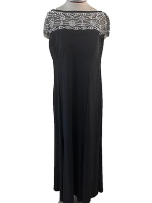 Vestido largo R&M Richards talla L con cuentas superior incorporado sujetador negro elástico cremallera trasera Foto 1 de 4