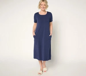 Denim & Co. Gr. L Regular Lieblings Jersey Kurzarm Midikleid navy A681229 - Bild 1 von 1