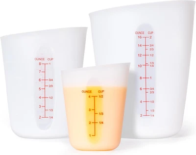 Upgraded 3 Piece Silicone Measuring Cup Sets Squeeze & Pour Liquid Measuring Cup - Image 1 of 4