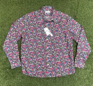 Tunevuse Langarm Hemd Knopfleiste blau rosa Blumen Blumen Print Baumwolle XL - Bild 1 von 7