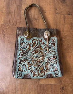Patricia Nash Turquesa Floral Cuero Cavo Boho Bolso de Mano Cartera Tocado a Mano - Imagen 1 de 9