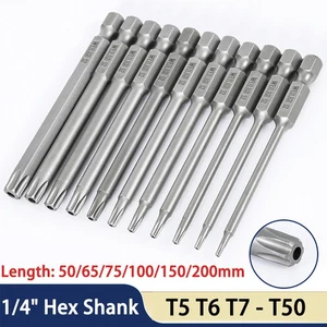 Security Torx Head Screw Driver Bit T5-T40 Magnetic Hex Shank 50mm-200mm Length - Picture 1 of 70