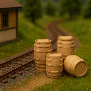 5 Wine Wooden Barrels - O Scale Train Scenery Construction 1:48 - Picture 1 of 3