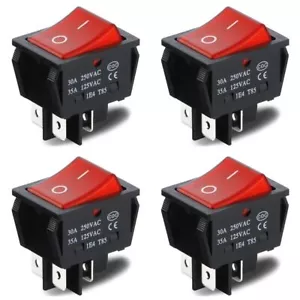 Pack of 4PCS Rocker Switch 30A 250VAC/35 125VAC KCD2 KCD4 DPST 4 Pin Red Ligh - Picture 1 of 6