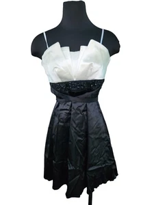 B Darlin Black White Rhinestone Dress Sleeveless Strapless Ribbon Womens 1/2 Y2K - Picture 1 of 11