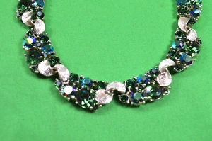 Vintage grün irisierend Strass Choker Halskette, schwer gefertigt, goldfarben, M96 - Bild 1 von 4