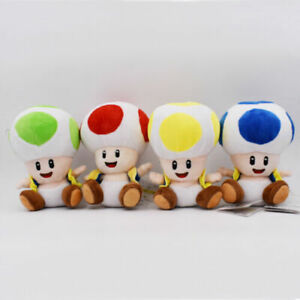 4PCS/SET Super Mario Bros Red Green Blue Yellow Mushroom Toad Plush Toys 7‘’18cm