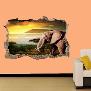 ELEPHANT IN WILD LIFE SUNSET WALL STICKER ROOM DECORATION DECAL MURAL A CLASS - Picture 1 of 1