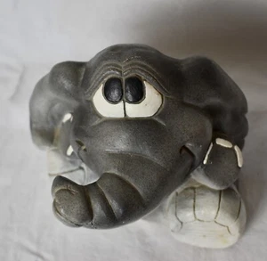 Vintage MYLO Inc. Ceramic Trunk Up Elephant Smiling Figurine Big Eyes Signed - Picture 1 of 12