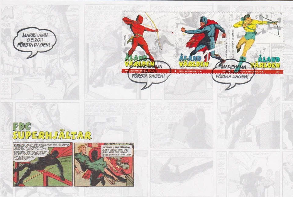 Super Heroes Spiderman Fantom The Arrow Aland Finland Mint FDC 2011 - Image 1 of 1