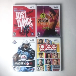 Wii Games Bundle Lot Of 4 Nintendo Wii - Just Dance, Zumba, Madden 08, Glee - Picture 1 of 2