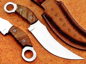 D2 STEEL CUSTOM HANDMADE HUNTING DAGGER KARAMBIT KNIFE WOOD GRIP SHEATH - Picture 1 of 10