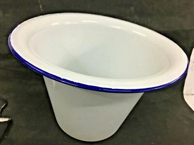  Antigua olla grande fina esmaltada de porcelana color blanco y azul coleccionable vintage Foto 1 de 4
