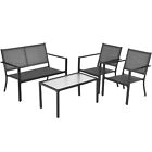 Patiojoy 4 Pcs Outdoor Furniture Set Sofa Coffee Table Steel Frame Garden Gray