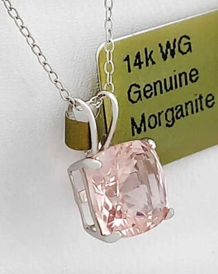 GENUINE 1.45 Cts MORGANITE PENDANT 14K WHITE GOLD - Free Appraisal Service - NWT - Image 1 of 4
