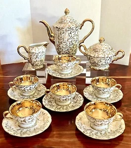 Vintage Weimar Bayern Gold/Weiß Tee- oder Kaffeeset, Demitassenservice 15 Stück - Bild 1 von 21