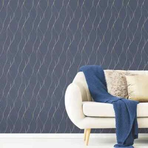 Navy Wave Ogee Vinyl Peel & Stick Wallpaper Roll (28.19 Sq. Ft.) 20.5"x16.5' - Picture 1 of 2