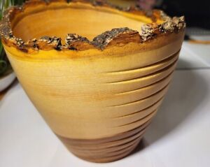 Große Holz Vase, XL Naturrand, Obstschüssel handgemacht hell-dunkel Eschenholz