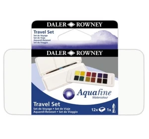 Daler-Rowney Aquafine Watercolour 12 Half Pans Set + 1 Watercolour Brush - Picture 1 of 3