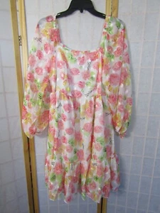 NIB Shein Curve Women's Ruffle Long Sleeve Smock Back Floral Dress Women's OXL - Picture 1 of 7