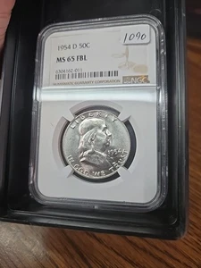 1954-D SILVER BENJAMIN FRANKLIN HALF DOLLAR 50C MS 65 FBL NGC - Picture 1 of 2