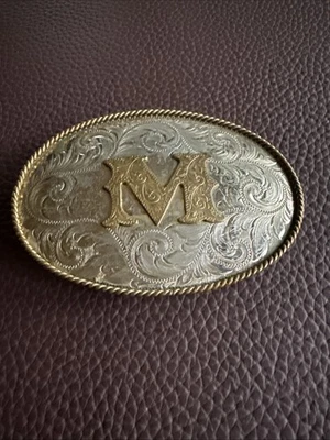 Montana Silversmiths Initial M German Silver Metal Belt Buckle Western Cowboy - Image 1 of 4