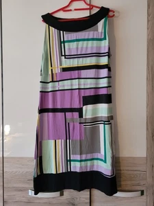 S Oliver Kleid schwarz lila grün gelb weiß  bunt Gr. 46 eher 44  ärmellos - Bild 1 von 7