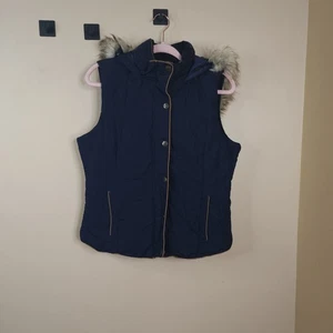 Prince & Fox Women's Quilted Hooded Full Zip Vest  in Blue Size L - Picture 1 of 11