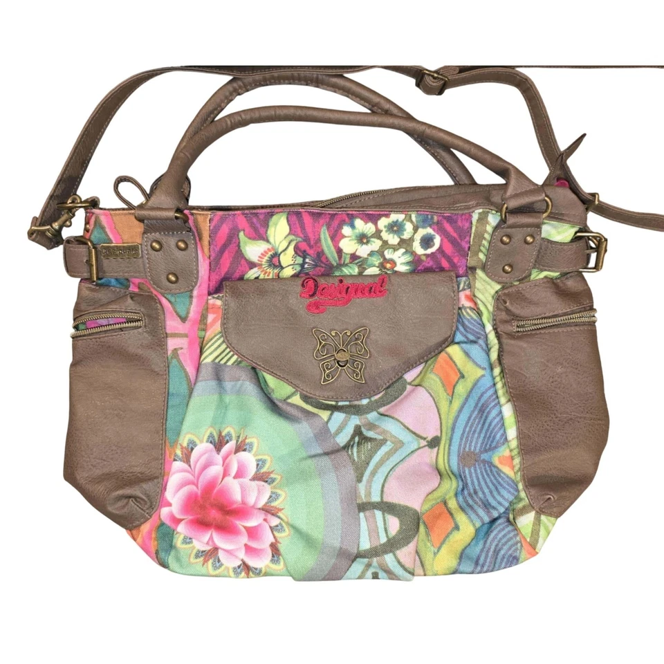Bolso de Hombro Desigual Cartera Estampado Floral Convertible Marrón Colorido Foto 1 de 4