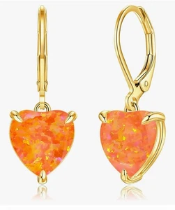 Pendientes colgantes CiNily Jewelers corazón ópalo cierre de palanca enchapados en 14K NUEVO - Imagen 1 de 3