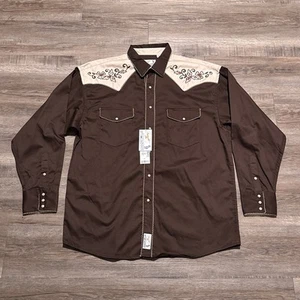 NEW Panhandle Slim Retro Western Wear Mens XL Pearl Snap Brown Embroidered Shirt - Picture 1 of 9