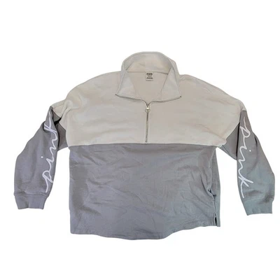ROSA Victoria's Secret Colorblock Cuarto Cremallera Sudadera Pullover L Gris/Blanco Foto 1 de 4