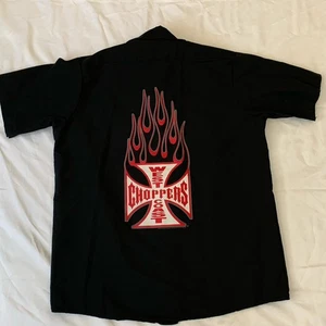 VTG Red Kap Work Shirt West Coast Choppers Flames Men’s L SS Button Up 2003 - Picture 1 of 10