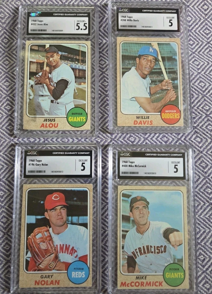 Lote de (4) tarjetas de béisbol 1968 Topps con clasificación CGC EX y Ex+ Alou, Davis, Nolan  Foto 1 de 3