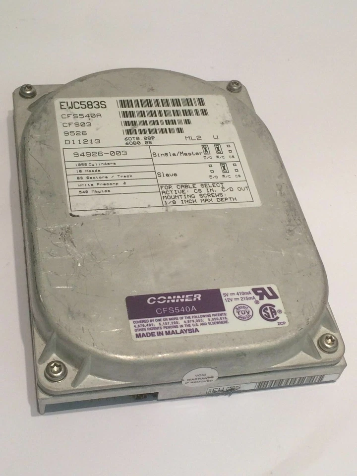 CONNER CFS540A IDE HARD DRIVE 540MB                                 aa4ce10 - Image 1 of 1