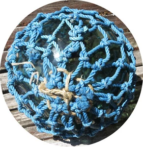Japanese GLASS Fishing Float XL 10" Dark Green in Blue Net Dramatic! USA BZ 23T - Picture 1 of 12