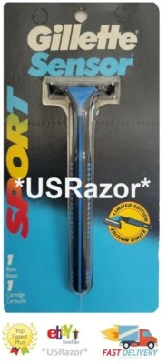 Mango de afeitadora de metal deportivo Gillette Sensor Razor 93 EE. UU. ajuste Excel 3 hojas sin caja - Imagen 1 de 4