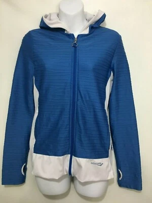 Saucony S Blue White Textured Fitted Hoodie Thumb Holes - Image 1 of 4