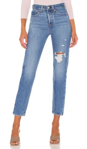 Levis Jeans Womens 32 Wedgie Icon Slim Straight High Rise Button Fly Blue Denim - Picture 1 of 12