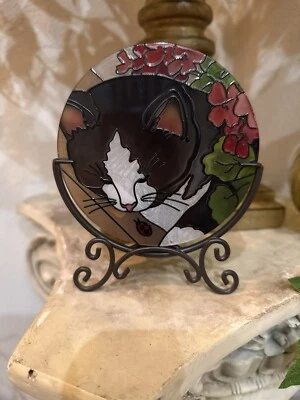 Vitral Gato Atrapasol Luz de Té Candelabro Joan Baker Diseños con Caja Foto 1 de 3